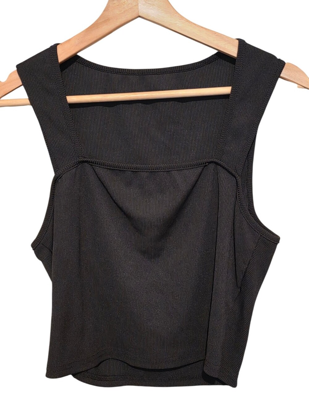 Yozy Black Ribbed Square Neck Cropped Tank Top EUC Size L